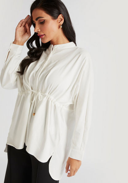 Solid Top with Mandarin Collar and Drawstring Waist-Tops-image-5