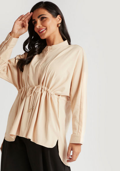 Solid Top with Mandarin Collar and Drawstring Waist