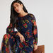 Floral Print A-line Maxi Dress with Tie-Up Neck and Long Sleeves-Dresses-thumbnail-0