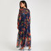 Floral Print A-line Maxi Dress with Tie-Up Neck and Long Sleeves-Dresses-thumbnailMobile-3