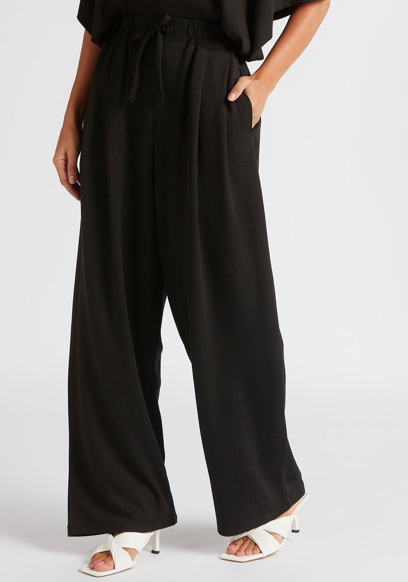 Solid Mid-Rise Flared Pants with Drawstring Closure-Pants-image-0