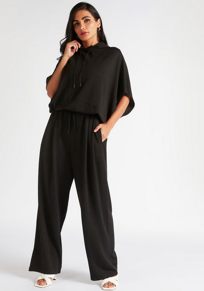 Solid Mid-Rise Flared Pants with Drawstring Closure