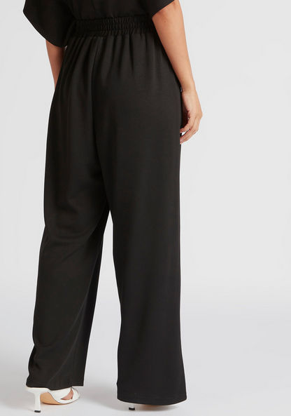 Solid Mid-Rise Flared Pants with Drawstring Closure