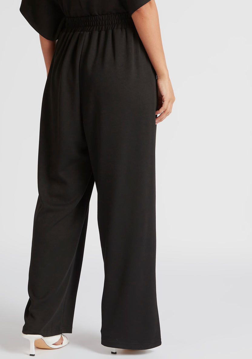 Solid Mid-Rise Flared Pants with Drawstring Closure-Pants-image-3