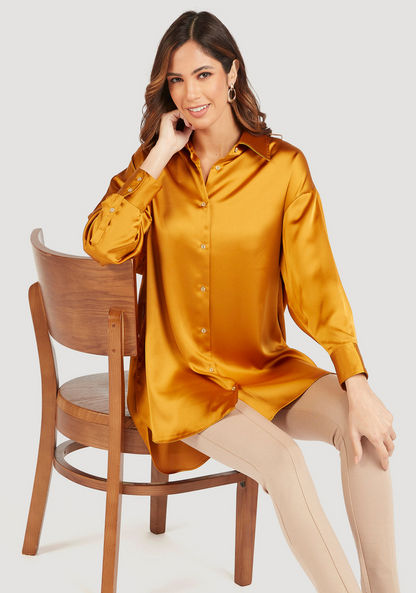 Solid High Low Tunic with Long Sleeves-Shirts & Blouses-image-0