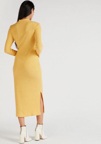 Ribbed Midi Sweater Dress with Long Sleeves