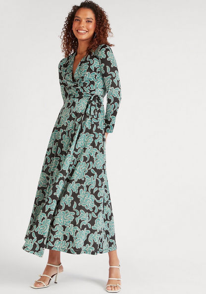 Paisley Print V-neck Maxi A-line Dress with Long Sleeves