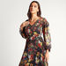 Floral Printed V-neck Pleated Maxi Dress with Long Sleeves-Dresses-thumbnail-1