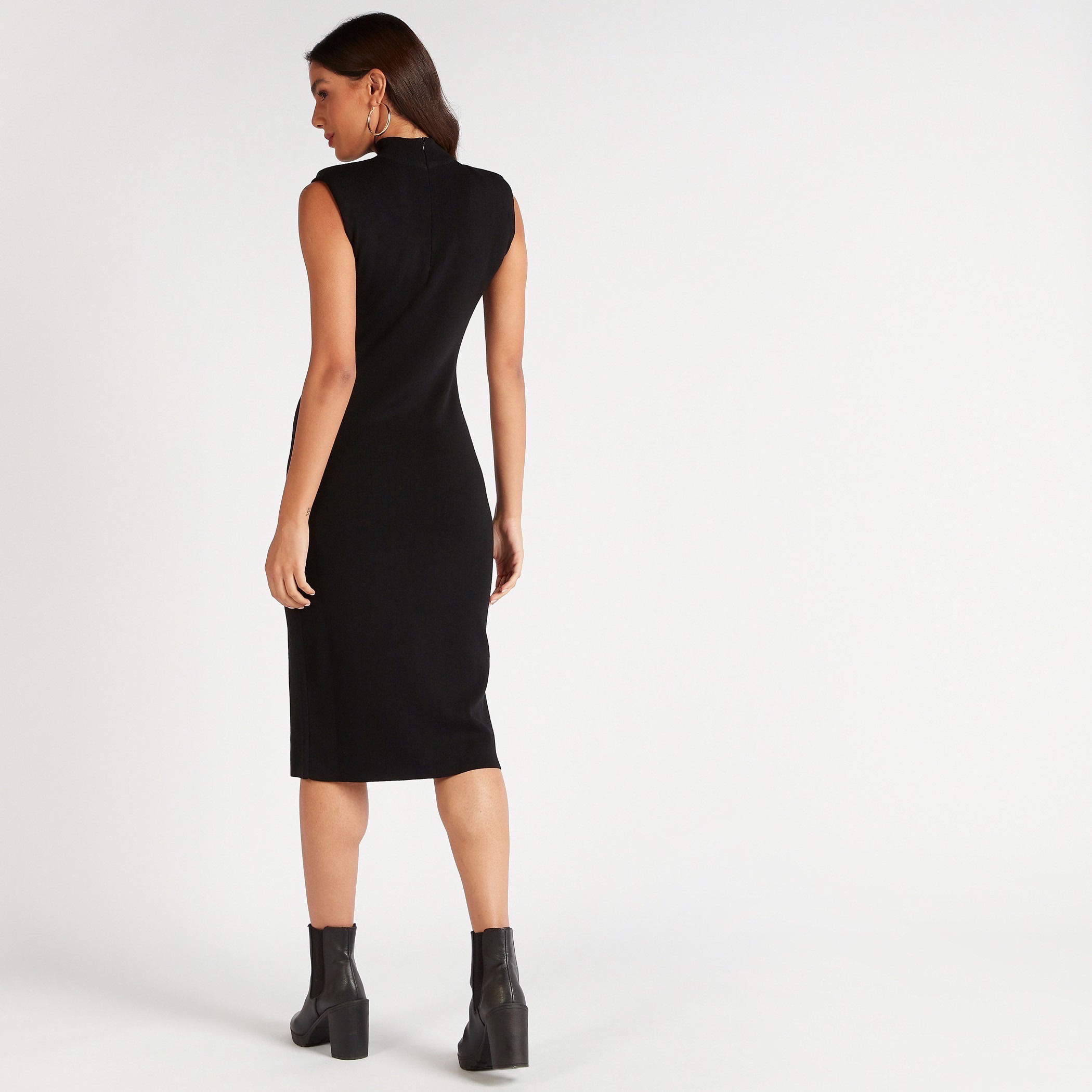 Shop Textured Sleeveless Bodycon Dress with High Neck Online