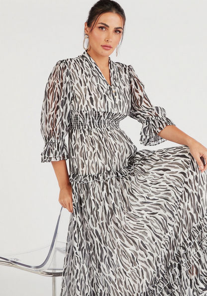 Animal Print Maxi A-line Dress with Shirring Detail