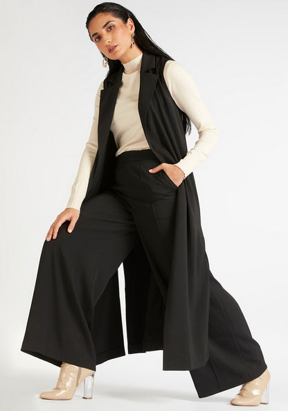 Solid Mid-Rise Palazzo Pants with Zip Closure-Pants-image-1