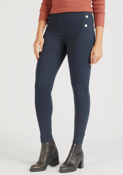 Solid Mid-Rise Skinny Fit Treggings with Elasticised Waistband-Leggings-image-0