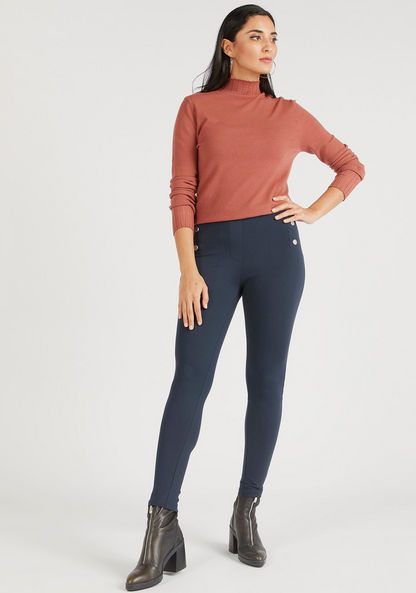 Solid Mid-Rise Skinny Fit Treggings with Elasticised Waistband-Leggings-image-1