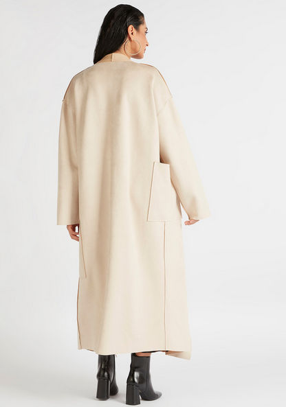 Plain Longline Jacket with Waterfall Collar and Long Sleeves