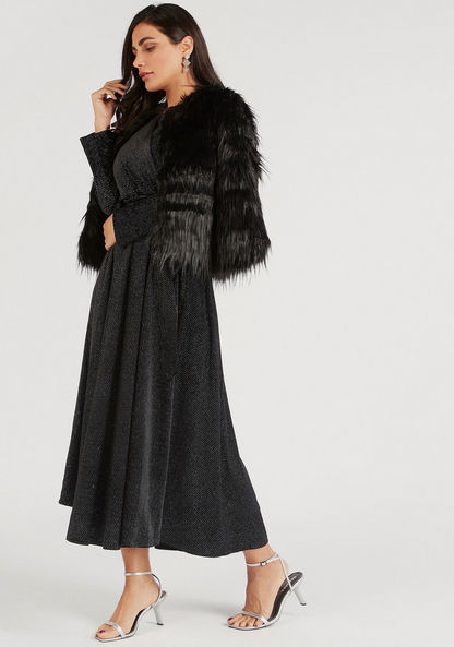 Textured Faux Fur Jacket with Long Sleeves