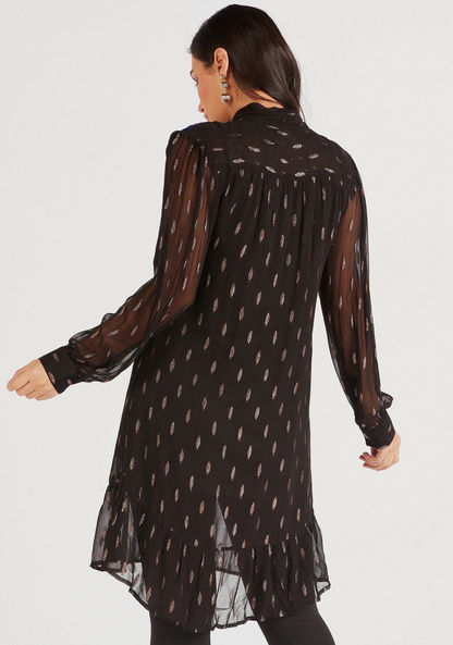 Printed Tunic with Tie Neck and Long Sleeves