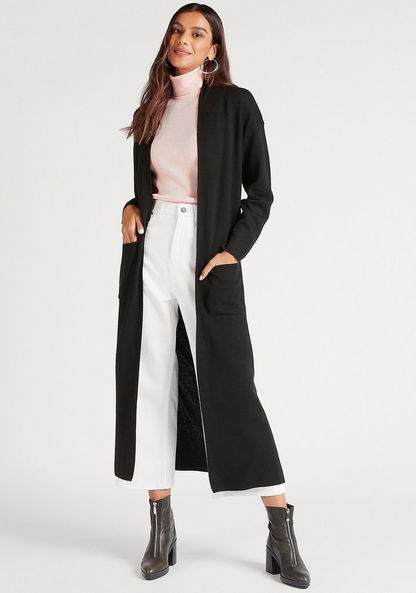 Solid Relaxed Fit Longline Jacket with Pockets