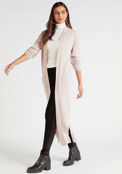 Solid Relaxed Fit Longline Jacket with Pockets