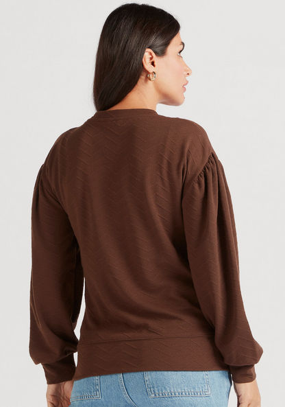 Textured Crew Neck Sweatshirt with Long Sleeves-Sweatshirts-image-3