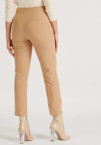 Solid Slim Fit Cropped Trousers with Zip Closure