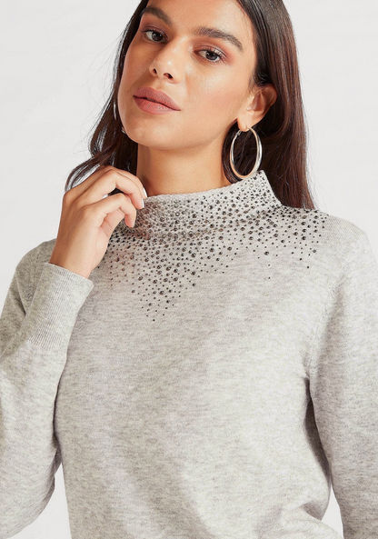 Embellished High Neck T-shirt with Long Sleeves