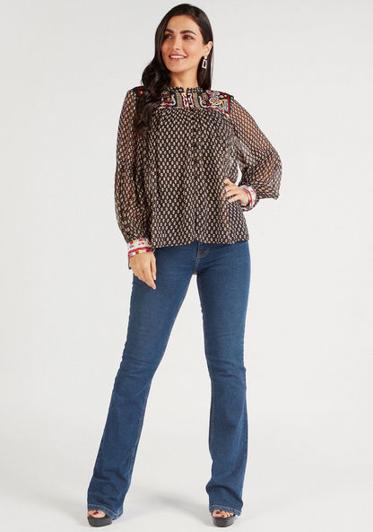 Printed Crew Neck Top with Long Sleeves