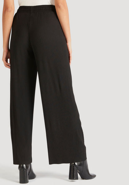 Ribbed Wide Leg Trousers with Drawstring Closure