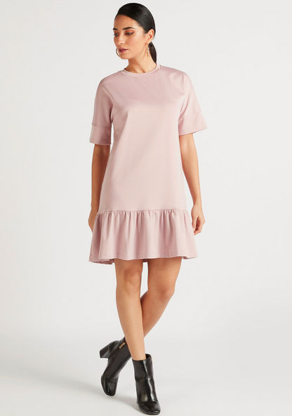 Solid Mini Shift Dress with Short Sleeves