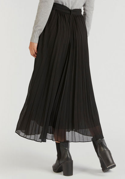 Pleated Maxi A-line Skirt with Belt