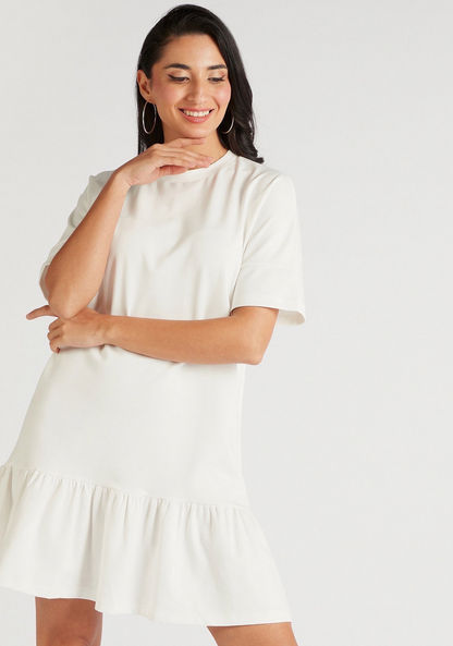 Solid Mini Shift Dress with Short Sleeves