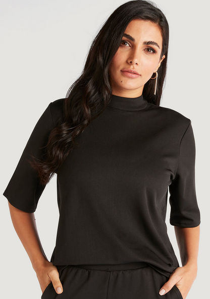 Solid High Neck T-shirt with Short Sleeves