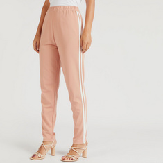 Solid Mid-Rise Joggers with Elasticised Waistband and Tape Detail