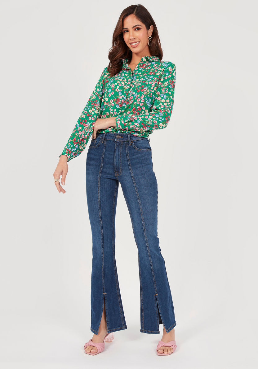 Floral Print Shirt with Long Sleeves and Button Closure-Shirts & Blouses-image-1