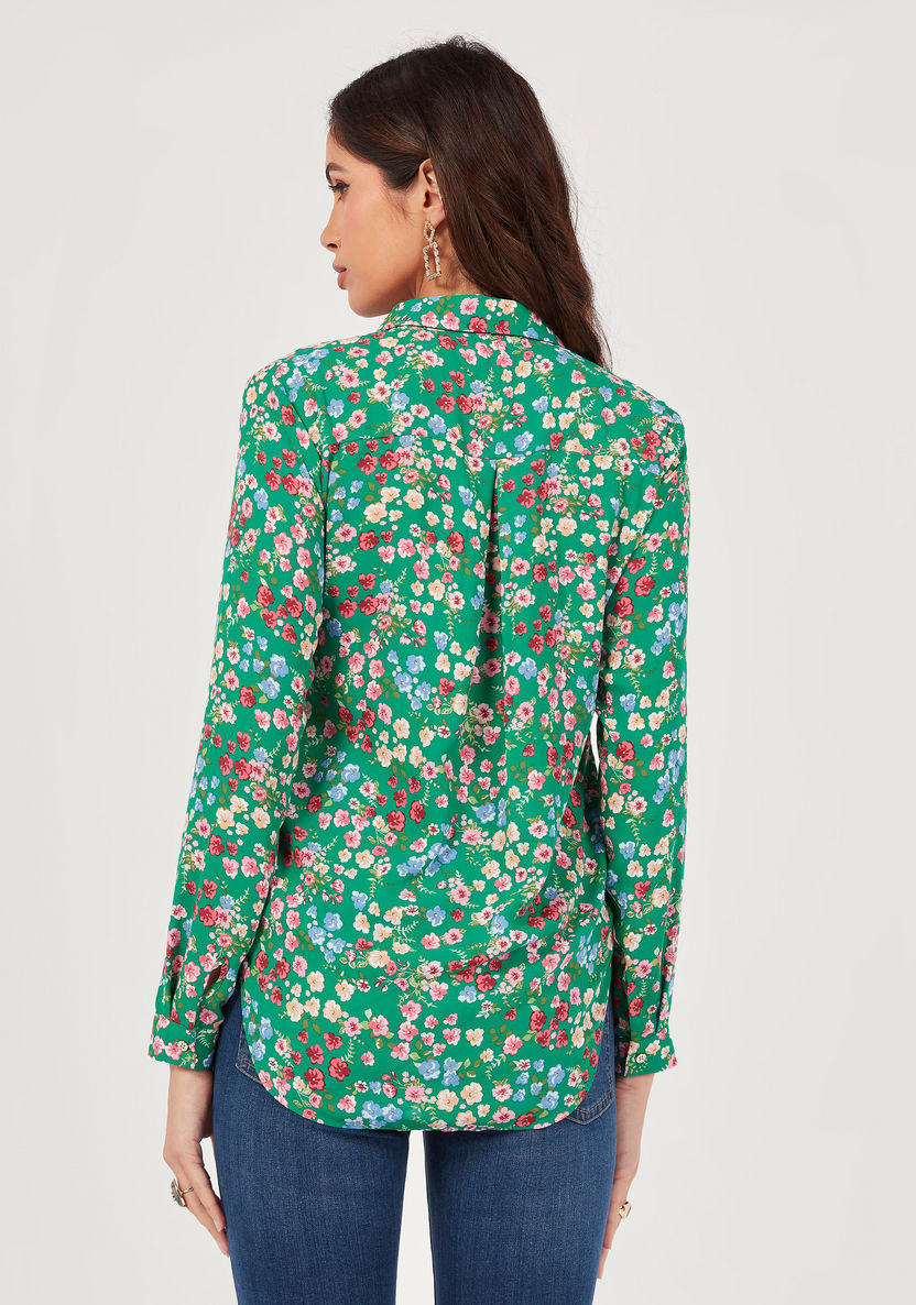 Floral Print Shirt with Long Sleeves and Button Closure-Shirts & Blouses-image-3