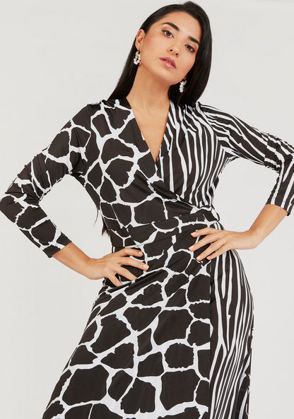 Printed Maxi Wrap Dress with Long Sleeves-Dresses-image-2