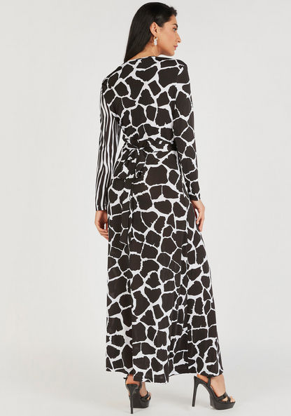 Printed Maxi Wrap Dress with Long Sleeves-Dresses-image-3