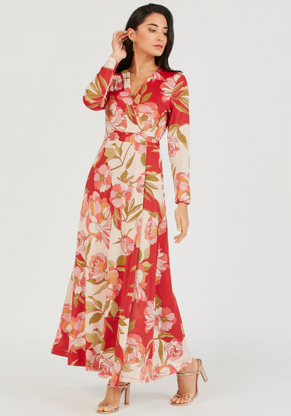 Floral Print Maxi Wrap Dress with Long Sleeves-Dresses-image-0