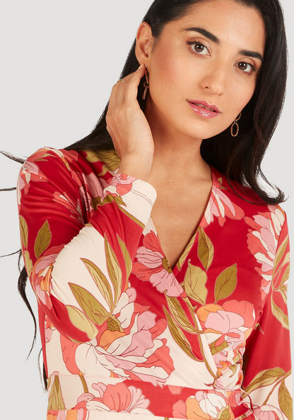 Floral Print Maxi Wrap Dress with Long Sleeves-Dresses-image-2