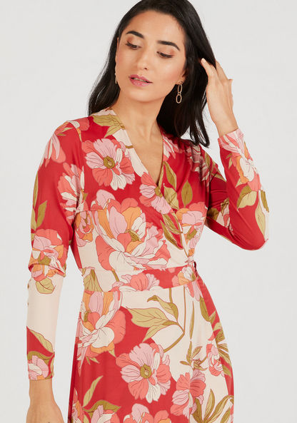 Floral Print Maxi Wrap Dress with Long Sleeves-Dresses-image-5