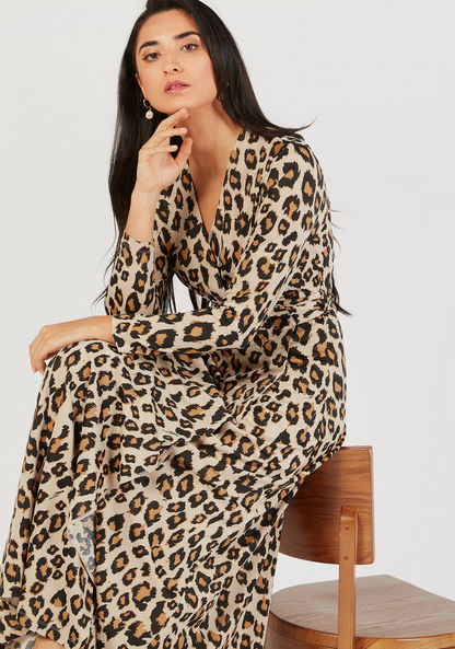 Animal Print Maxi Wrap Dress with Long Sleeves and Tie-Up-Dresses-image-0