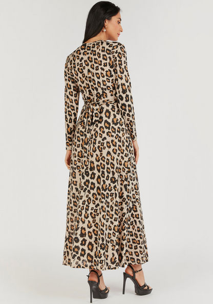 Animal Print Maxi Wrap Dress with Long Sleeves and Tie-Up-Dresses-image-3