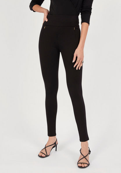 Solid Skinny Fit High Rise Leggings with Elasticised Waistband-Leggings-image-0