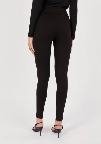 Solid Skinny Fit High Rise Leggings with Elasticised Waistband-Leggings-image-3