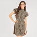 Animal Print Mini A-line Dress with High Neck and Ruffled Sleeves-Dresses-thumbnailMobile-0