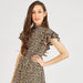 Animal Print Mini A-line Dress with High Neck and Ruffled Sleeves-Dresses-thumbnail-2