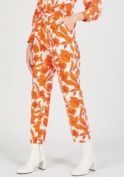 Floral Print High-Rise Pants with Pockets and Drawstring Closure-Pants-image-0