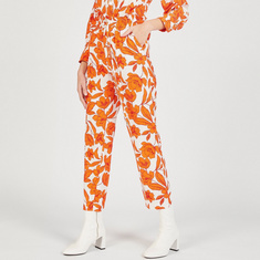 Floral Print High-Rise Pants with Pockets and Drawstring Closure