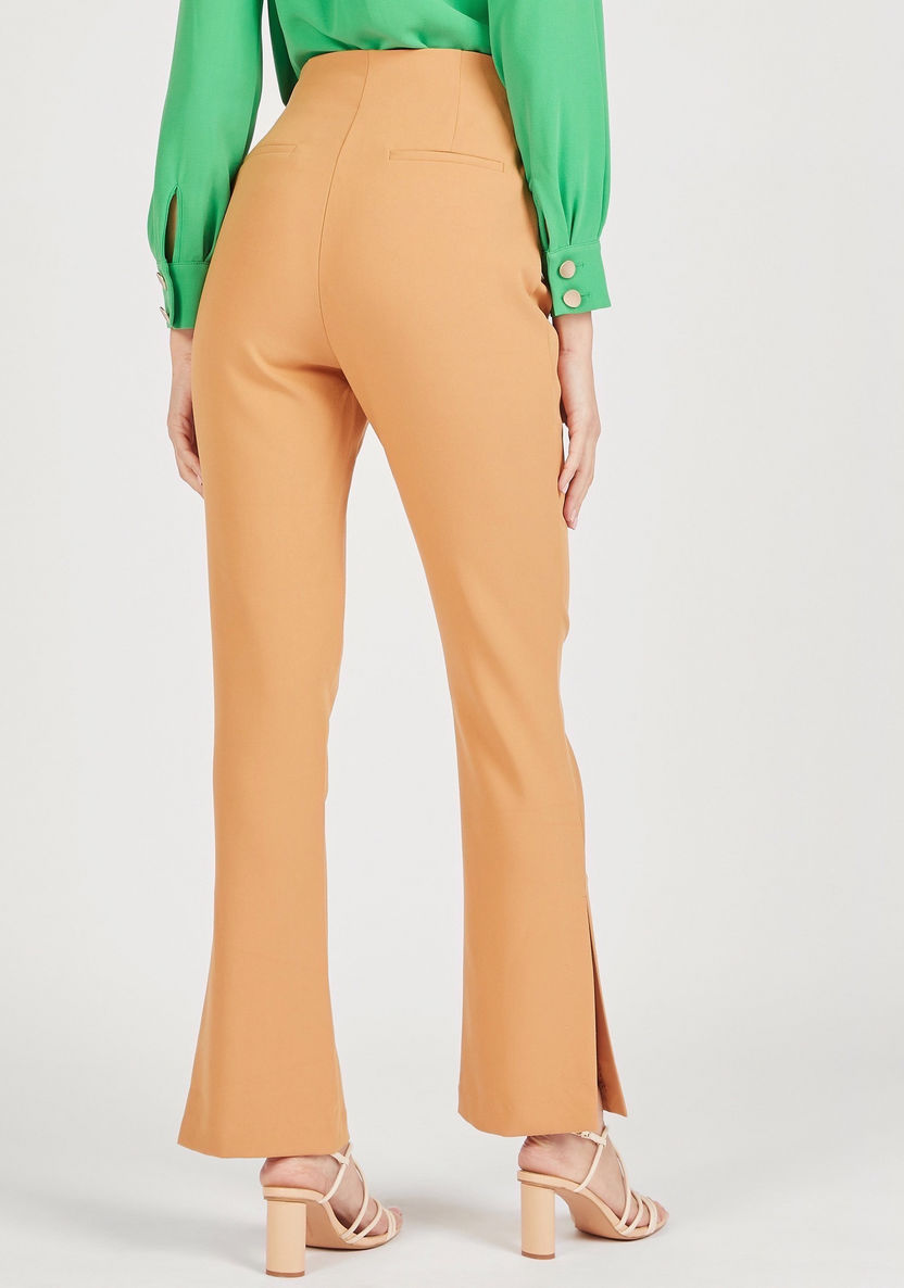 Solid Mid-Rise Trousers with Zip Closure and Slits-Pants-image-3
