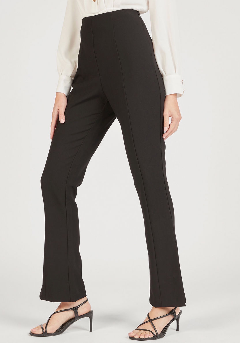 Solid Mid-Rise Trousers with Zip Closure and Slits-Pants-image-0