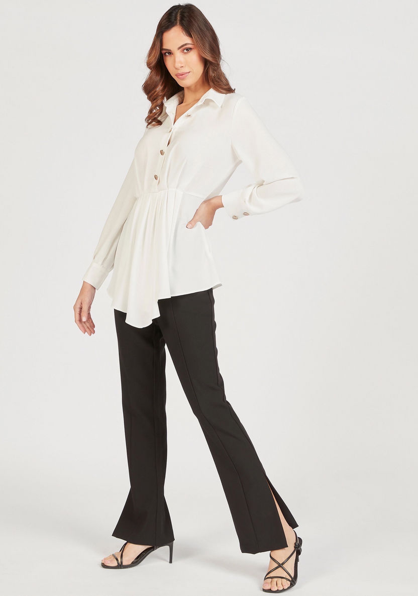 Solid Mid-Rise Trousers with Zip Closure and Slits-Pants-image-1
